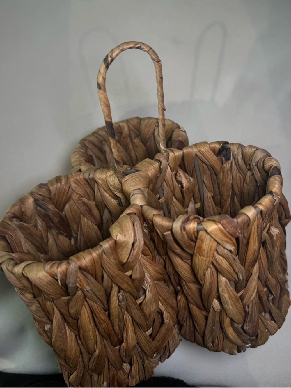 Wicker Woven Natural Water Hyacinth Organizer with Handle Cutlery Holder Divided